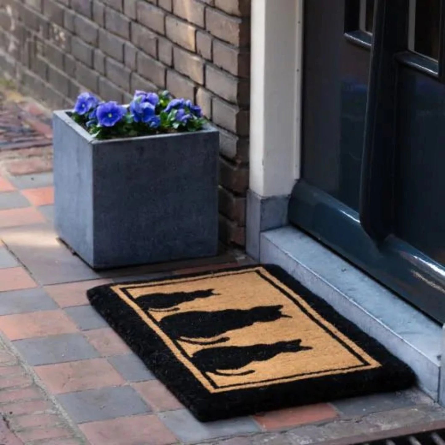 3 CATS COIR DOORMAT HANDWAVE BLACK