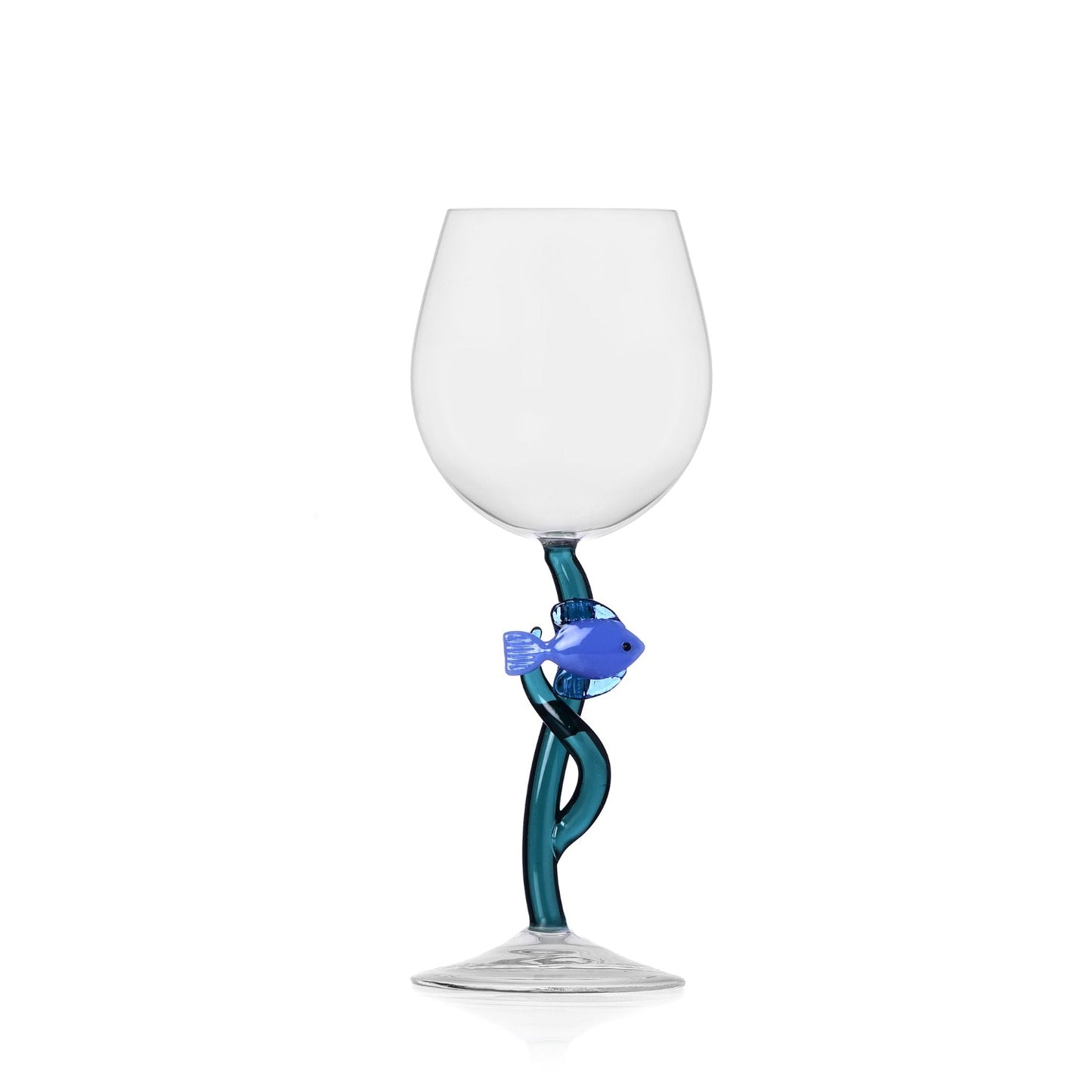 BLUE FISH STEMMED GLASS