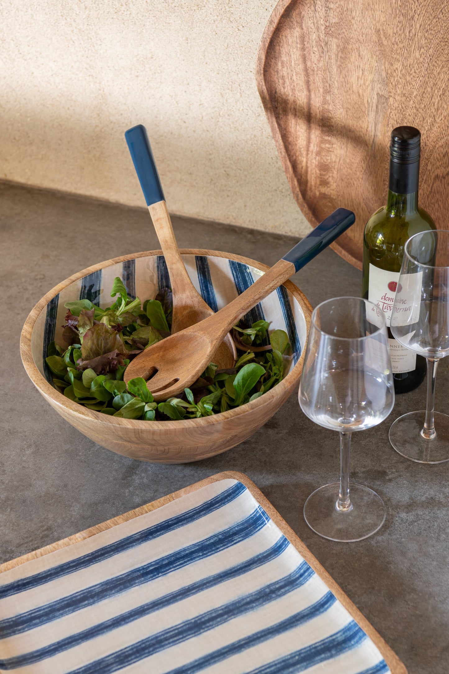 BOWL STRIPES MANGO WOOD BLUE