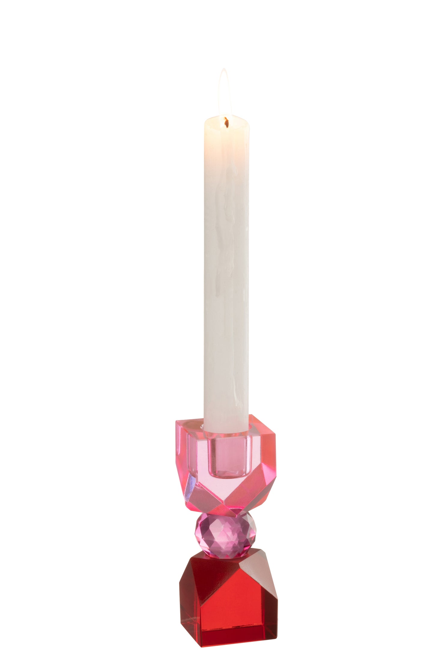 CANDLE HOLDER CRYSTAL LIGHT PINK AND RED