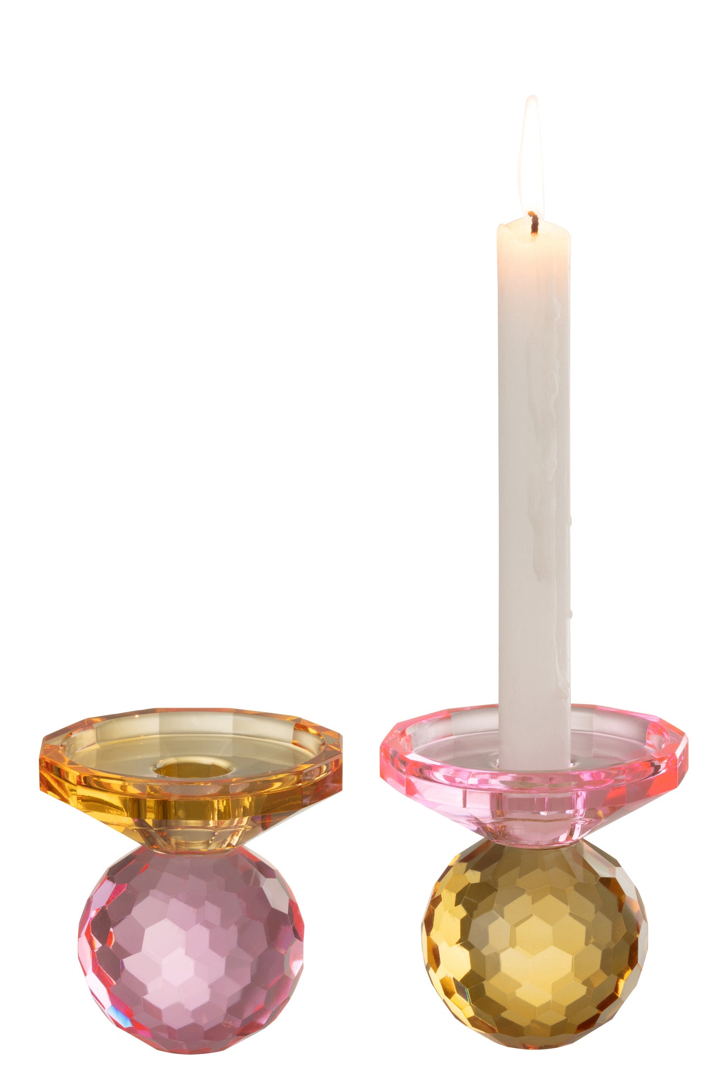 CANDLE HOLDER CRYSTAL PINK AND YELLOW