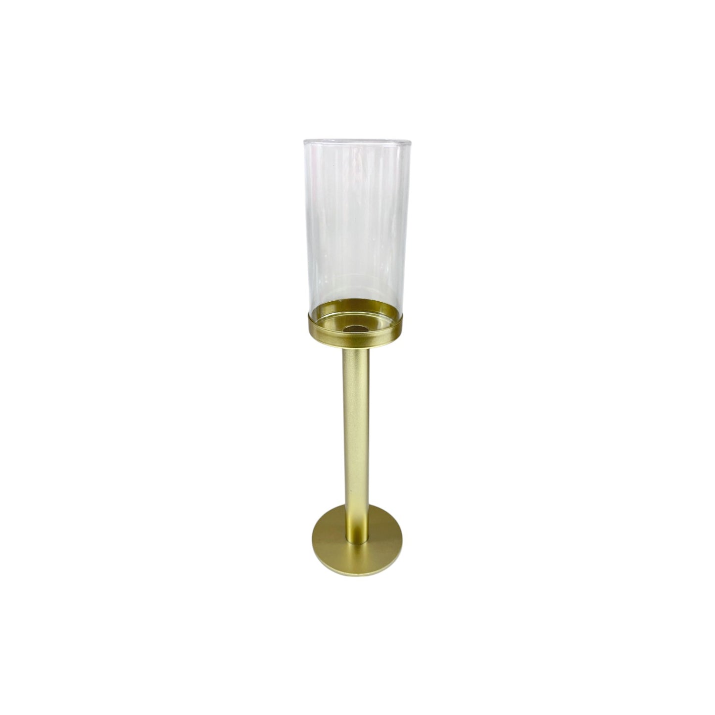 CANDLE HOLDER GLASS METAL GOLD