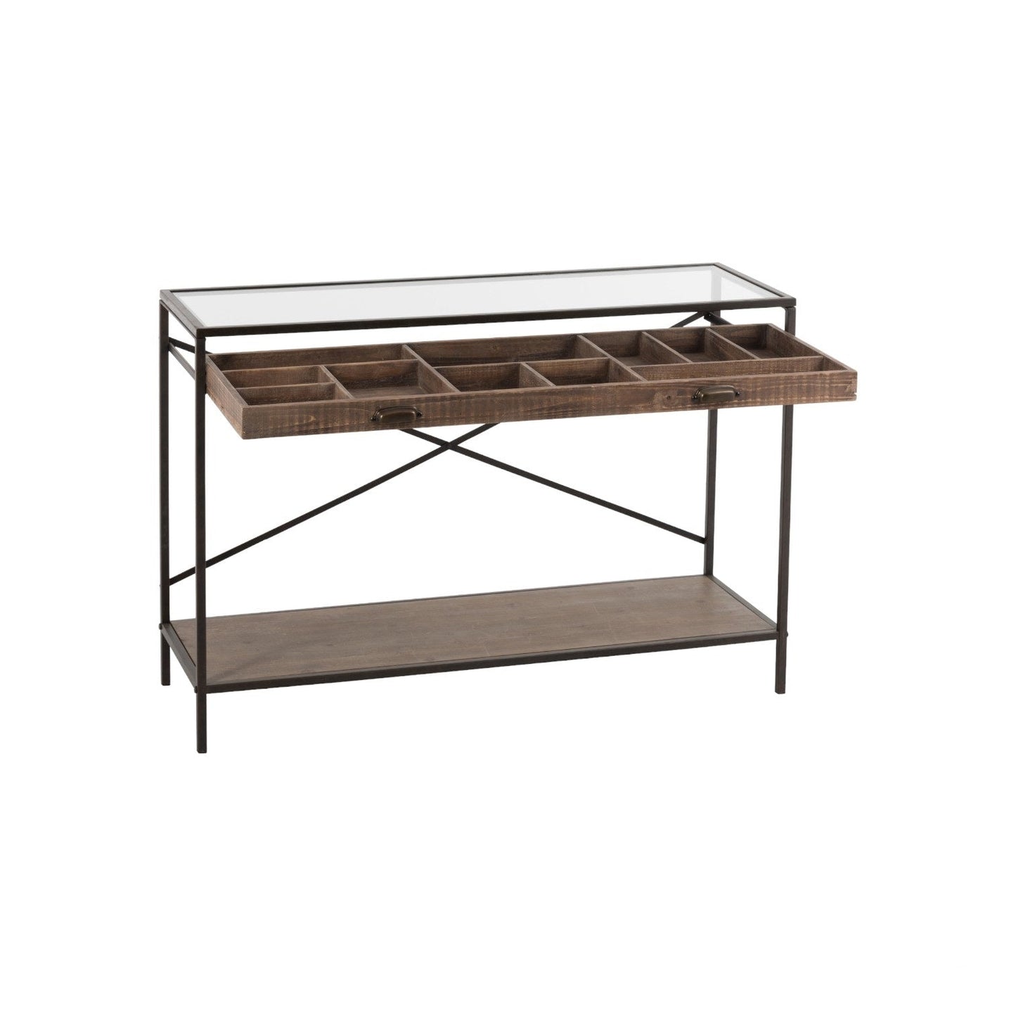 CONSOLE DRAWER DIVIDE WOOD BROWN AND METAL