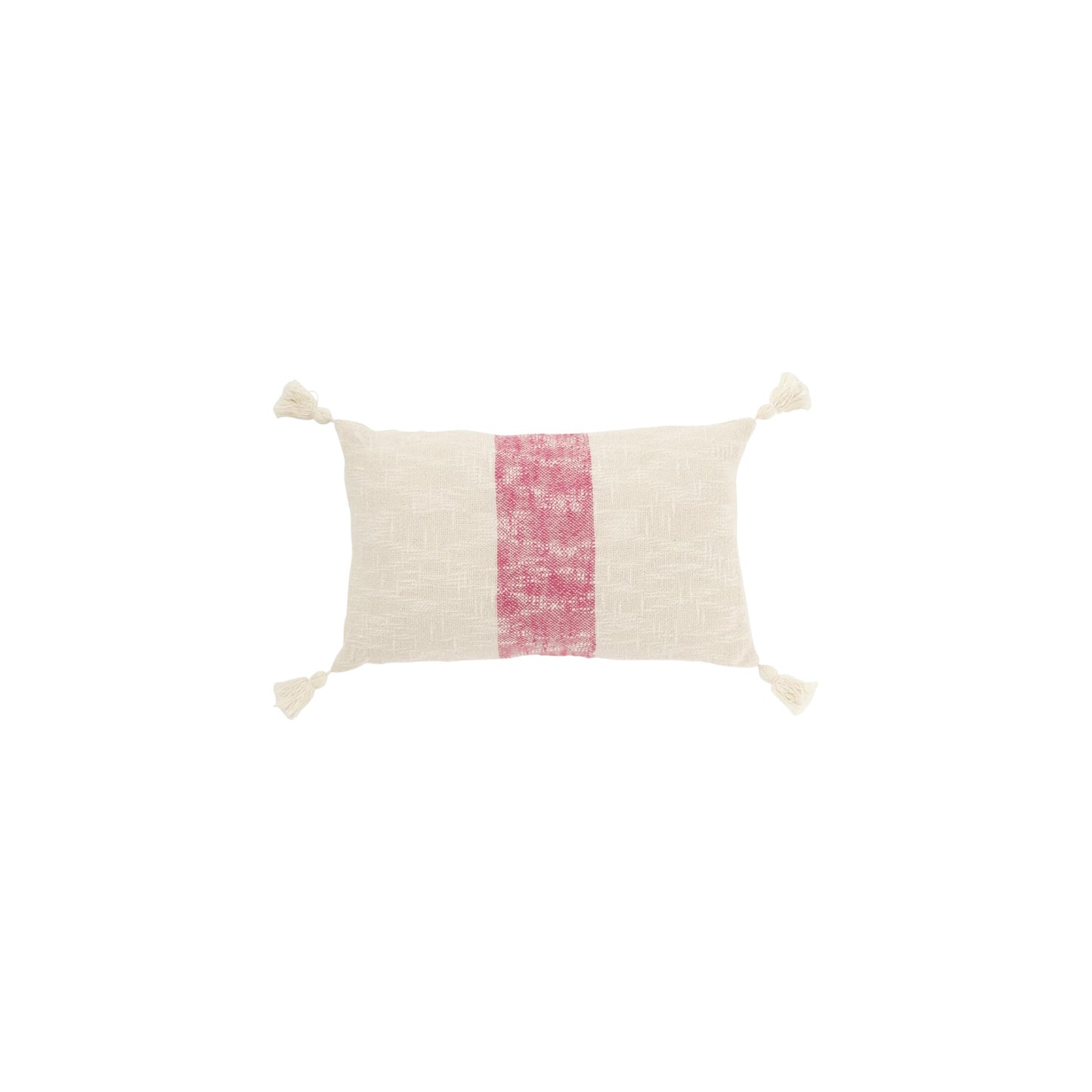 CUSHION RECTANGLE STRIPPES WITH TASSELS WHITE AND PINK