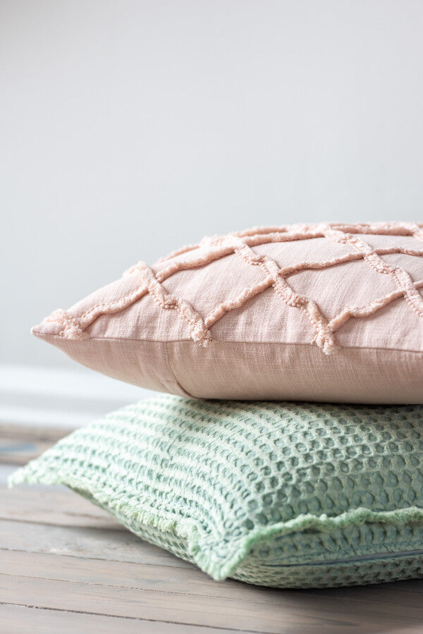 CUSHION WAFFLE PATTERN COTTON LIGHT GREEN