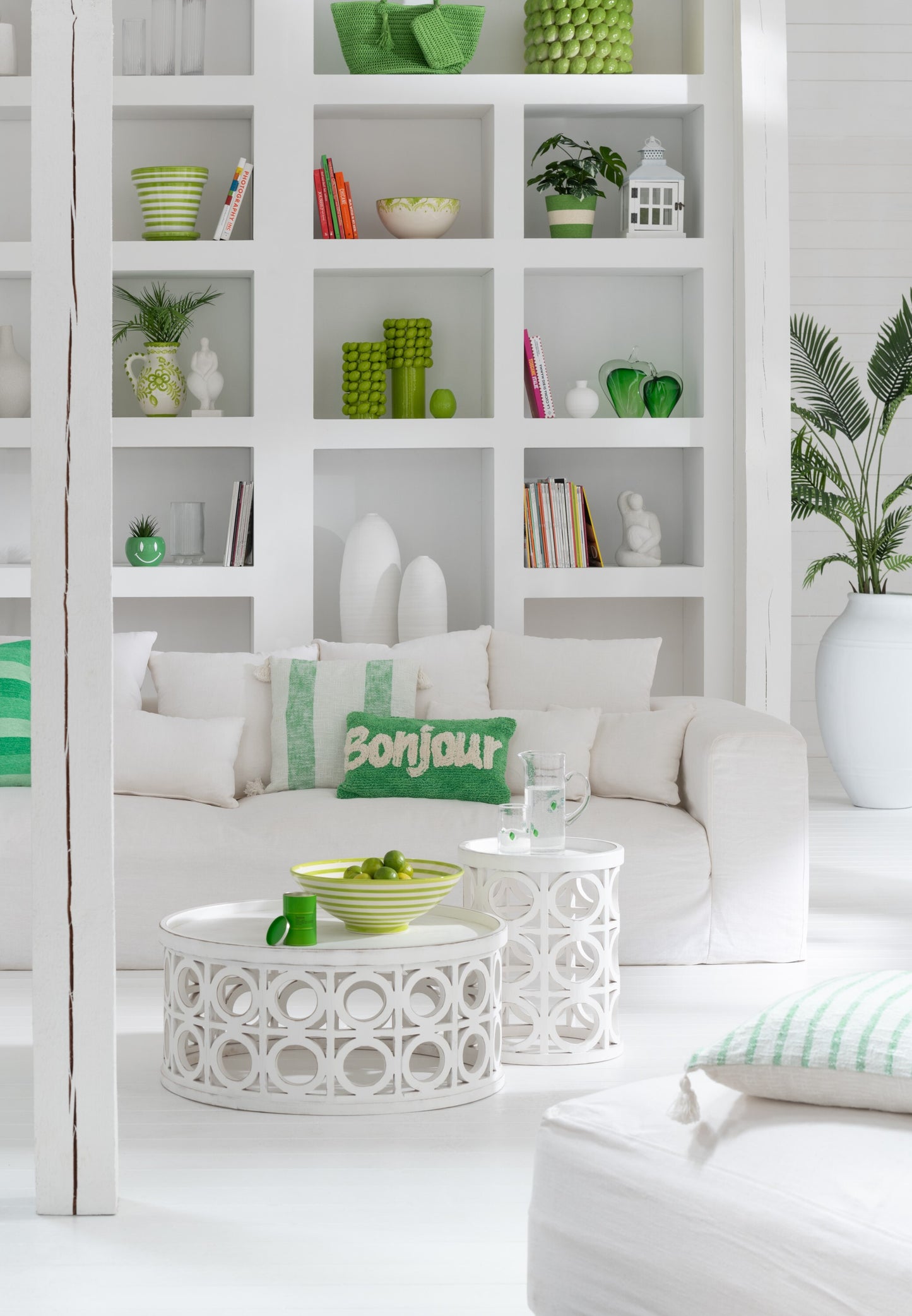 CUSHION BONJOUR 30 X 50 CM TUFTED GREEN AND WHITE