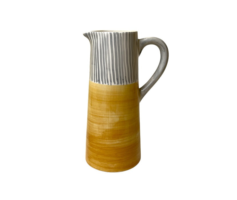 DECO YELLOW & GREY STRIPED PITCHER
