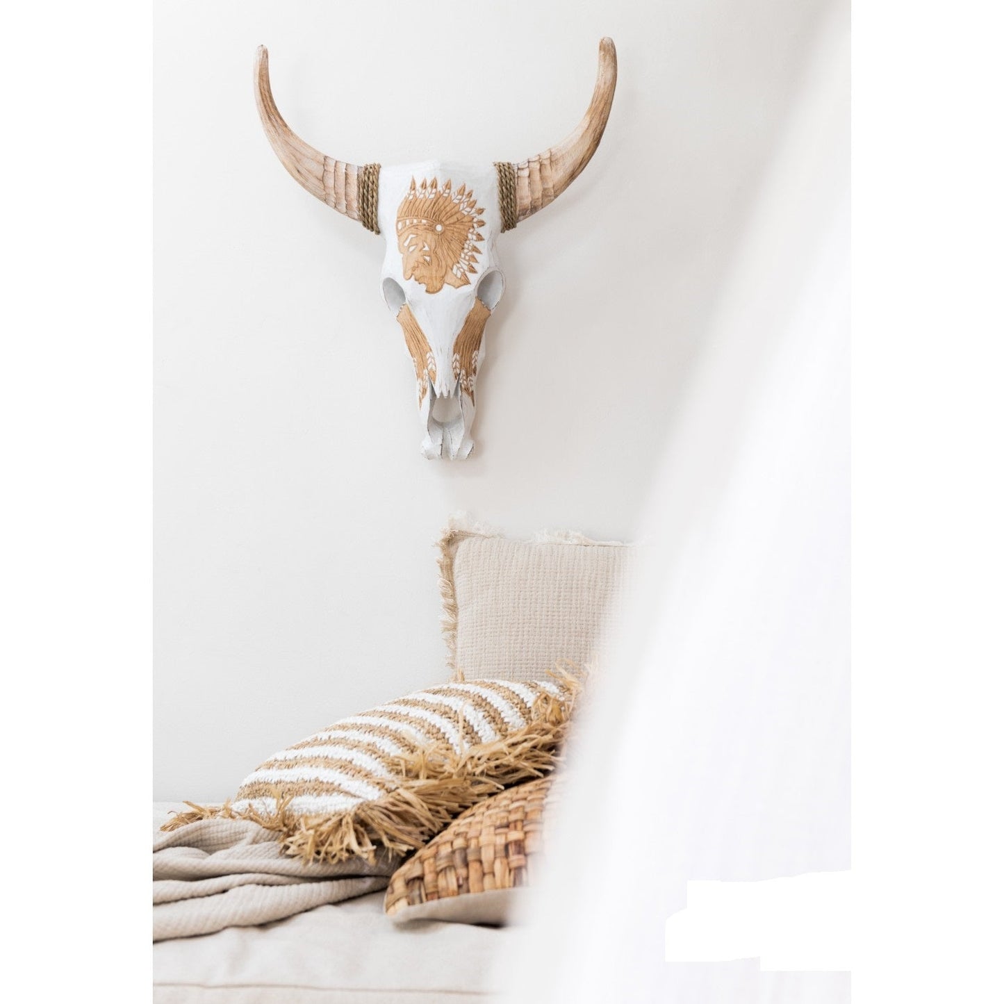 FRINGES CUSHION COTTON MUSLIN LIGHT BEIGE