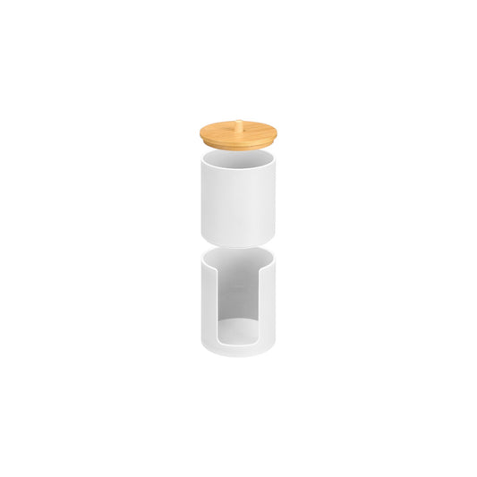 JAR PLASTIC WHITE WITH BAMBOO COVER