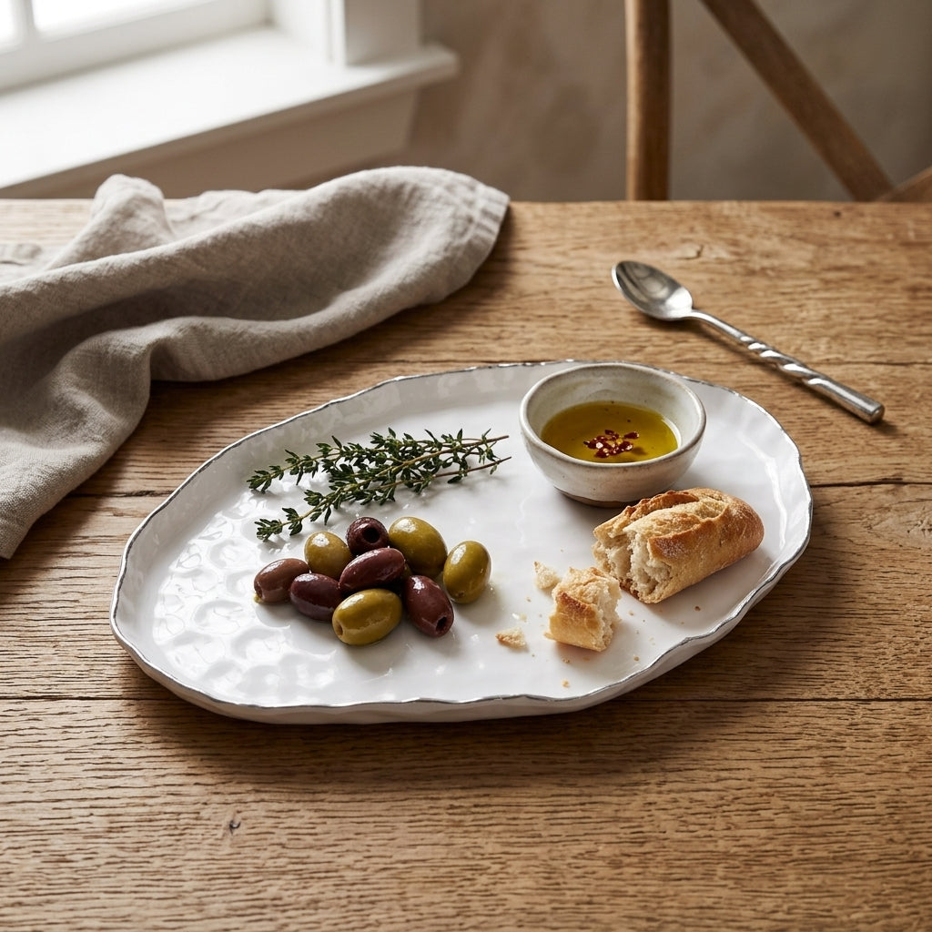 LARGE OVAL PLATTER SILVER RIM