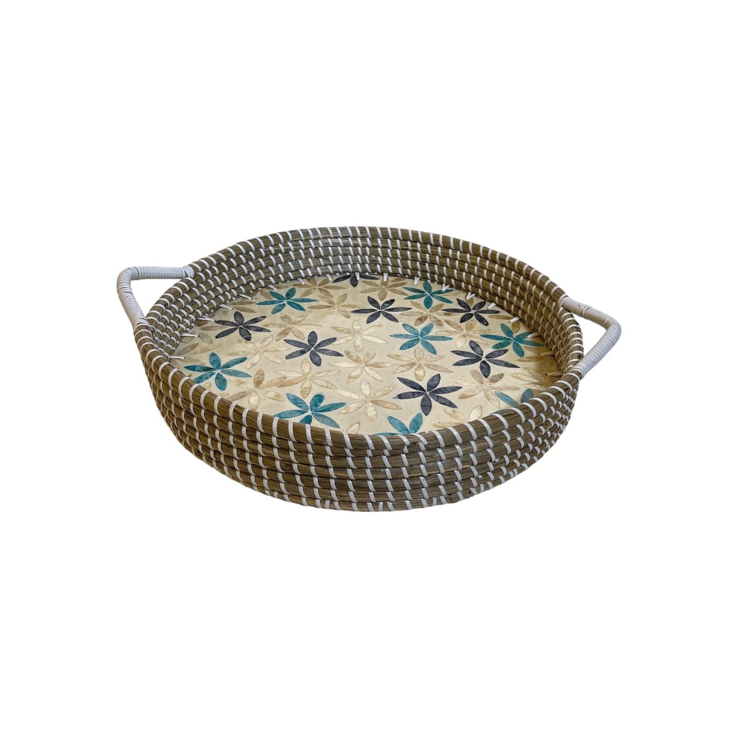 MIX CAPIZ ROUND TRAY SEAGRASS