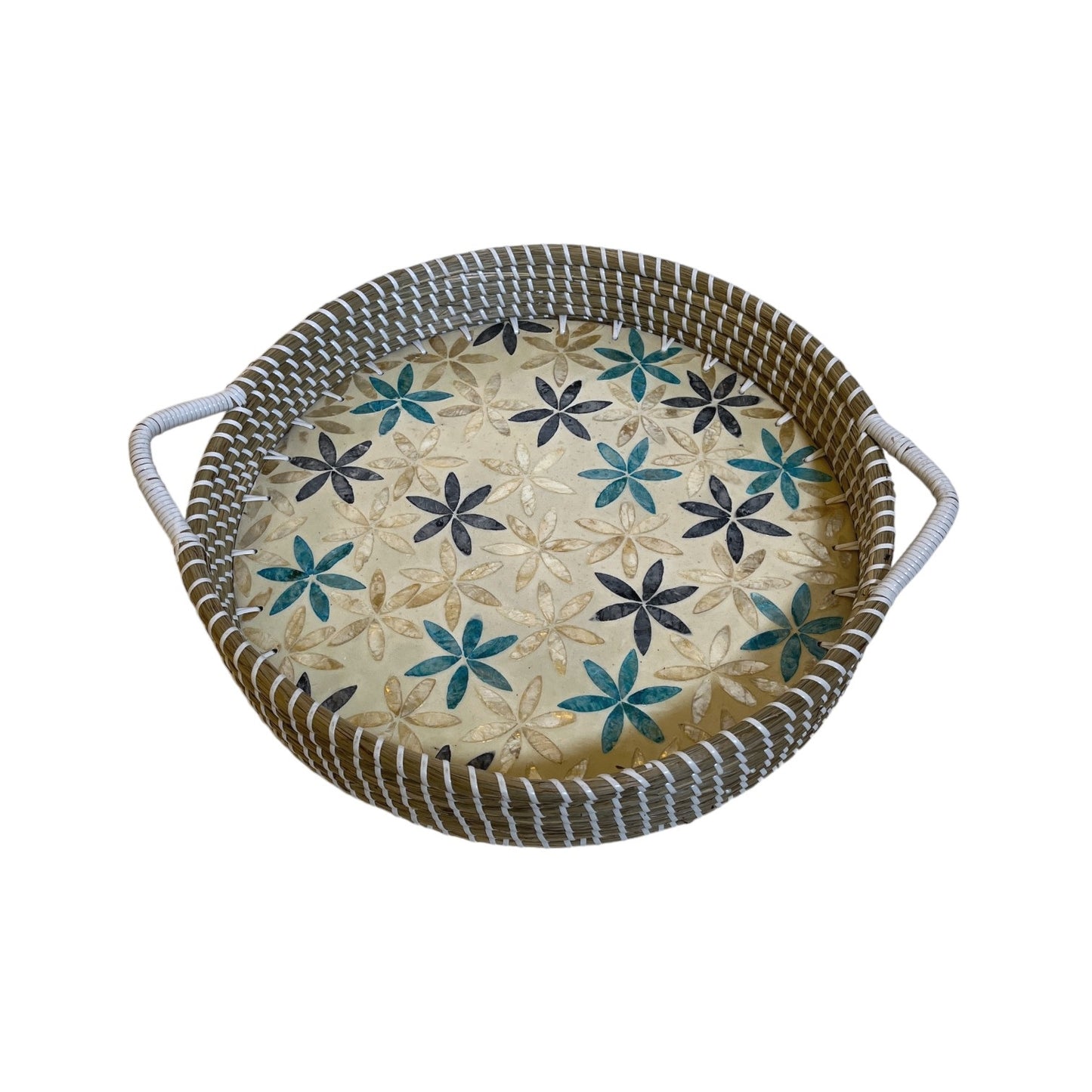 MIX CAPIZ ROUND TRAY SEAGRASS