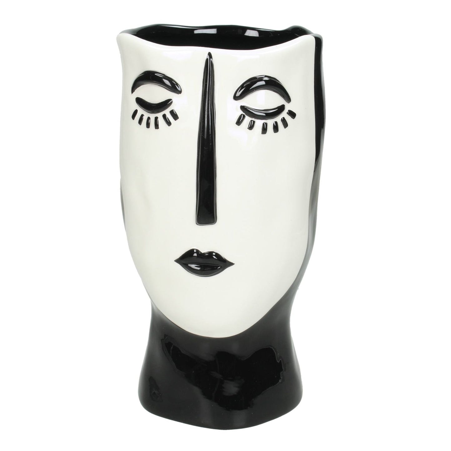 PLANTER FACE ART BLACK CLOSED EYES