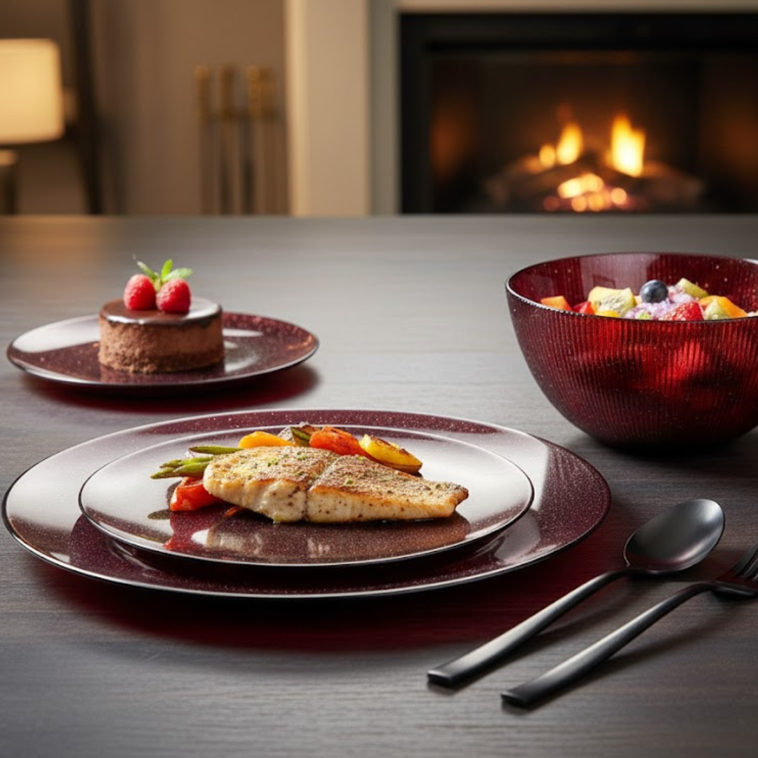 PLATE SHINY RED GLITTER