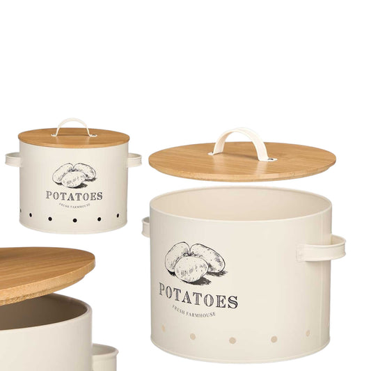 POTATO KEEPER CREAM BAMBOO WITH LID