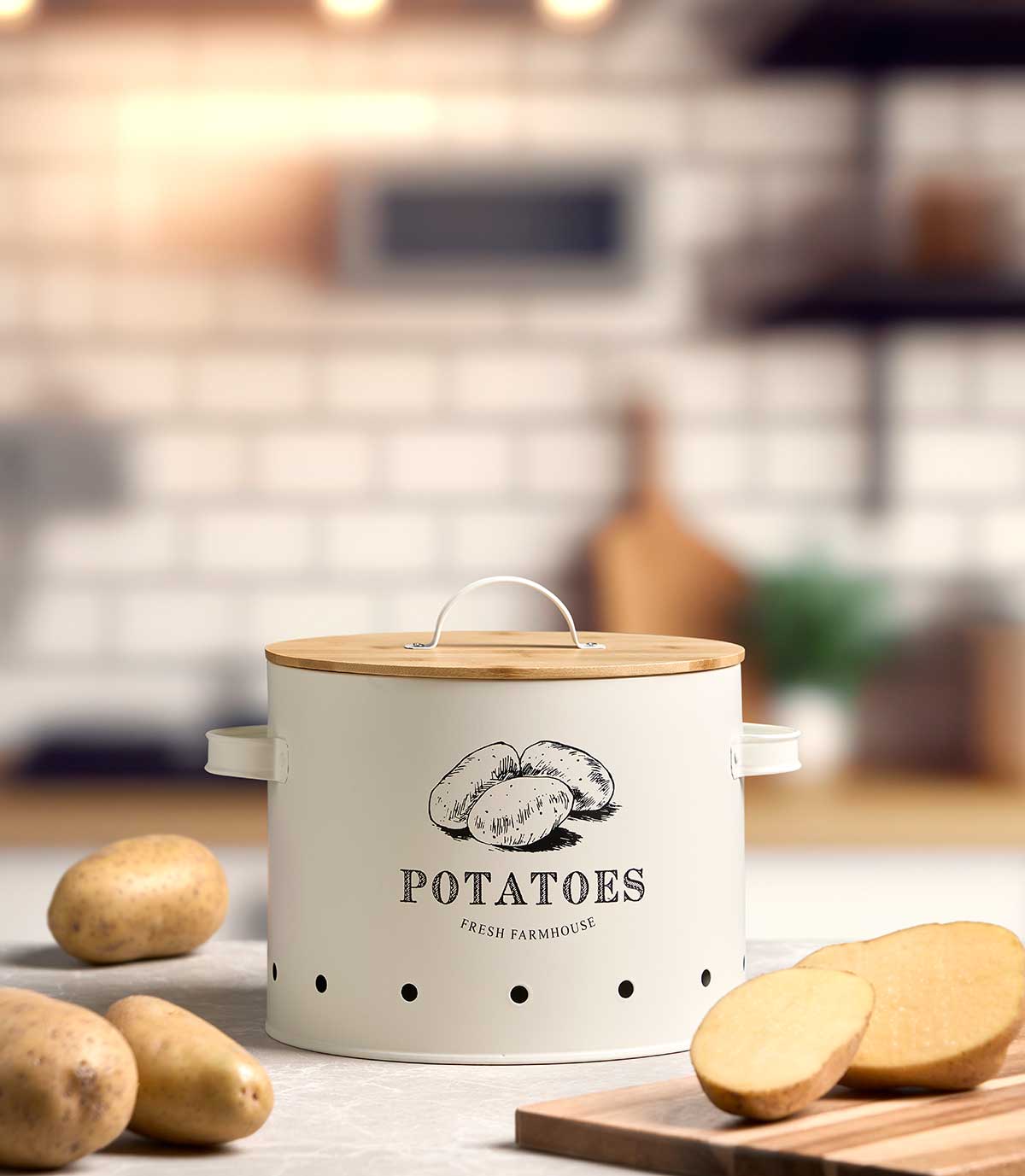 POTATO KEEPER CREAM BAMBOO WITH LID