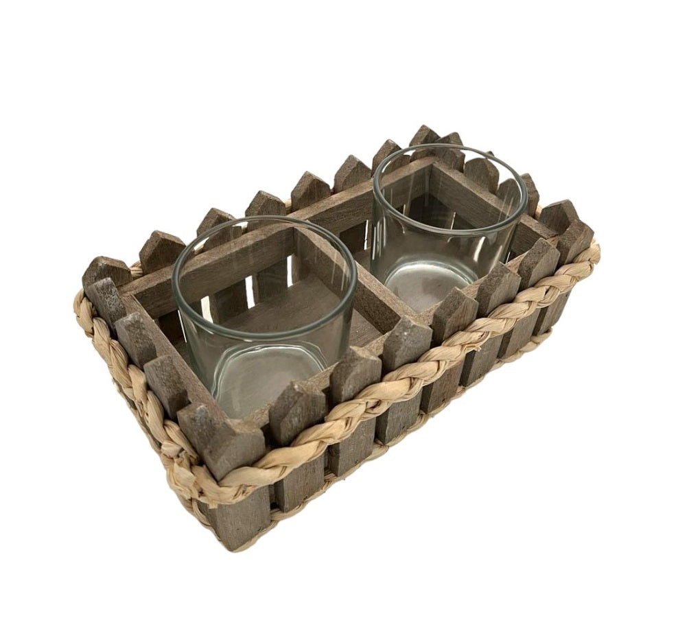 RECTANGLE WOOD CANDLE HOLDER
