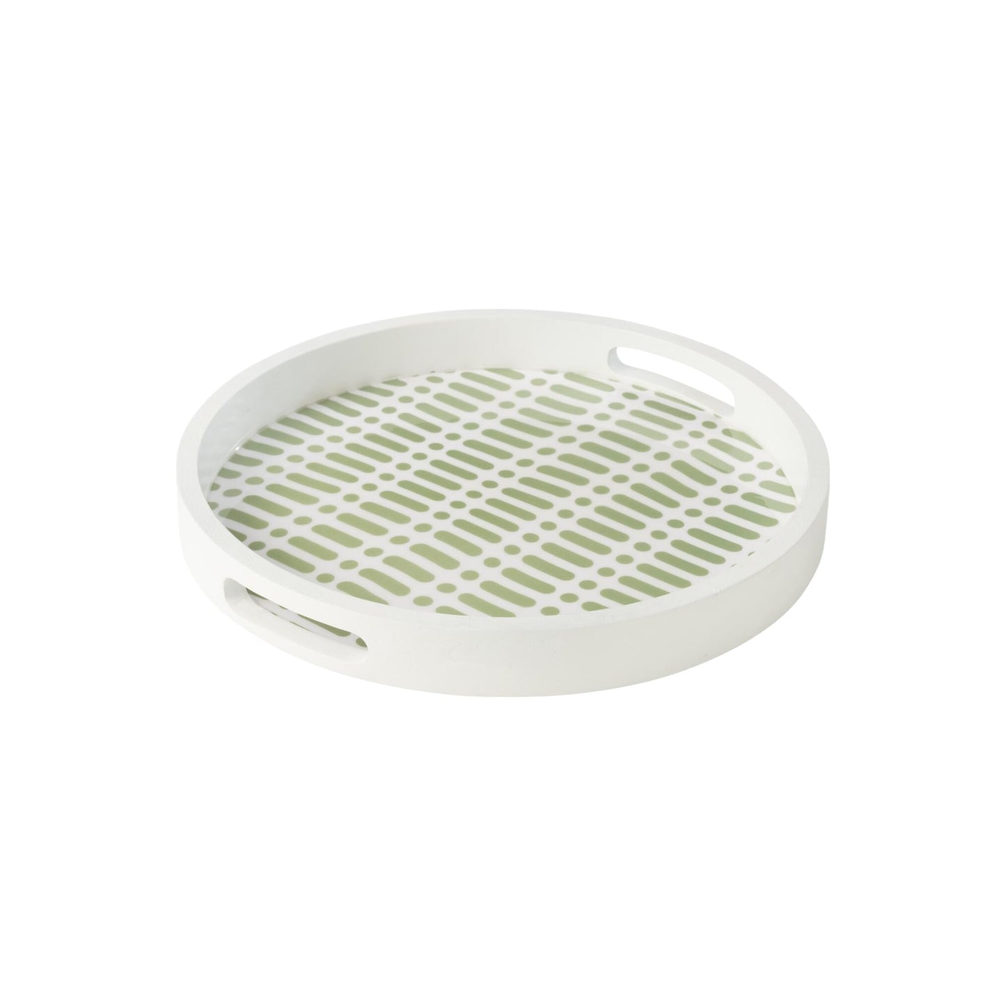 ROUND TRAY WITH HANDLES MANGO WOOD GREEN AND WHITE