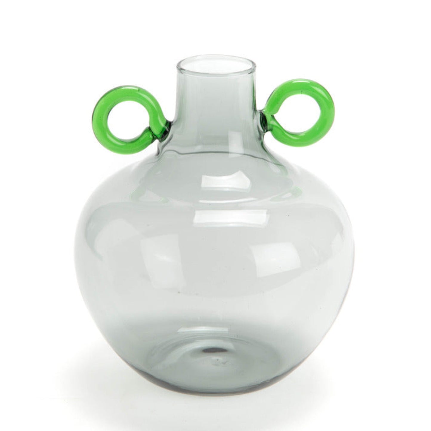 ROUND VASE WITH GREEN HANDLE