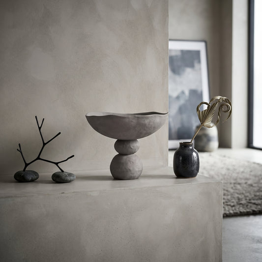 ROUND BOWL WITH BASE GREY