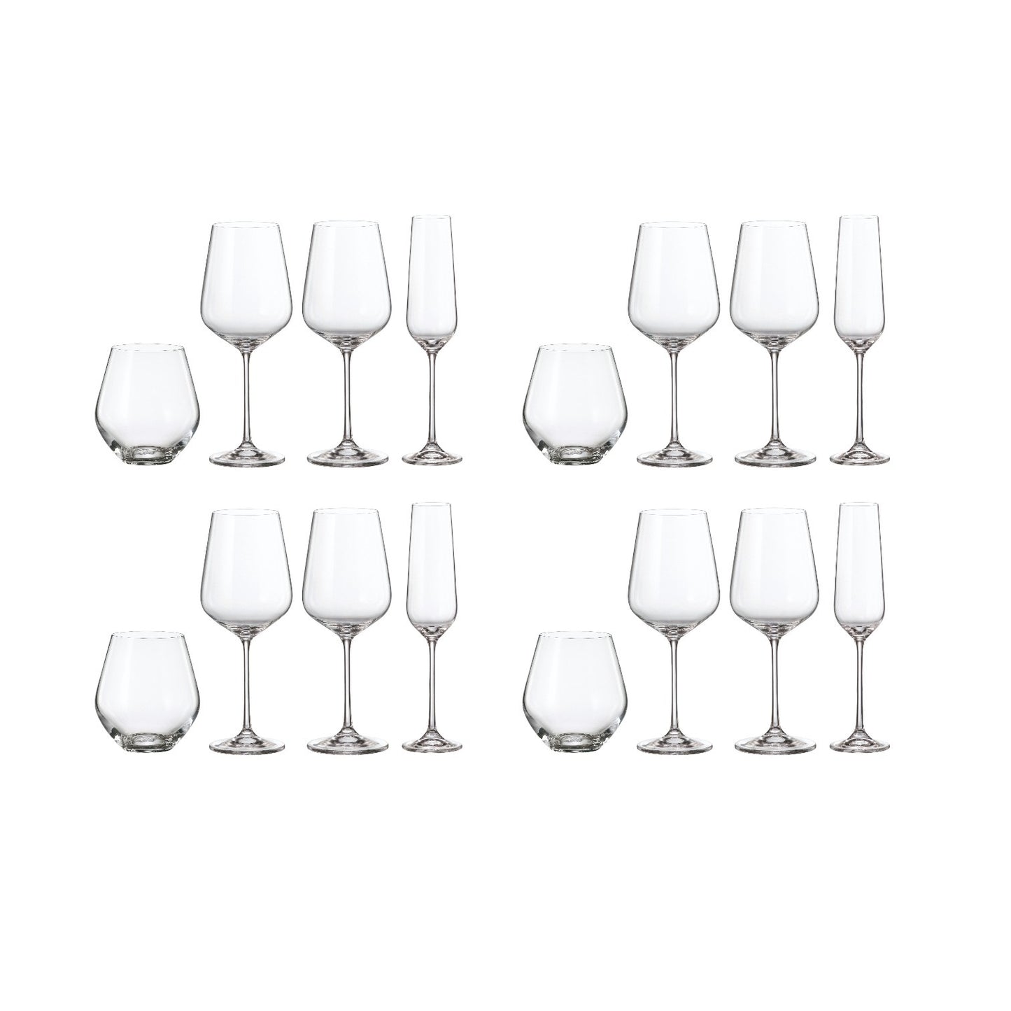 S16 GLOBO CHAMPAGNE 210 ML X 4 WINE 490 ML X 4 WATER 600 ML X 4 TUMBLER 500 ML X 4