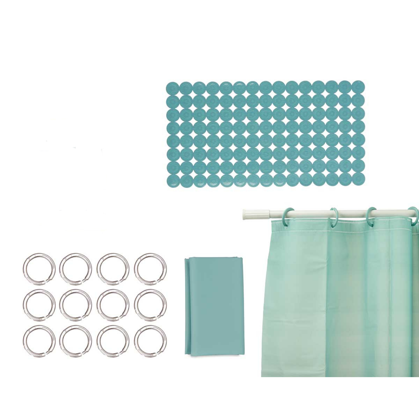 S2 BATHROOM CURTAIN PEVA AND SHOWER MAT