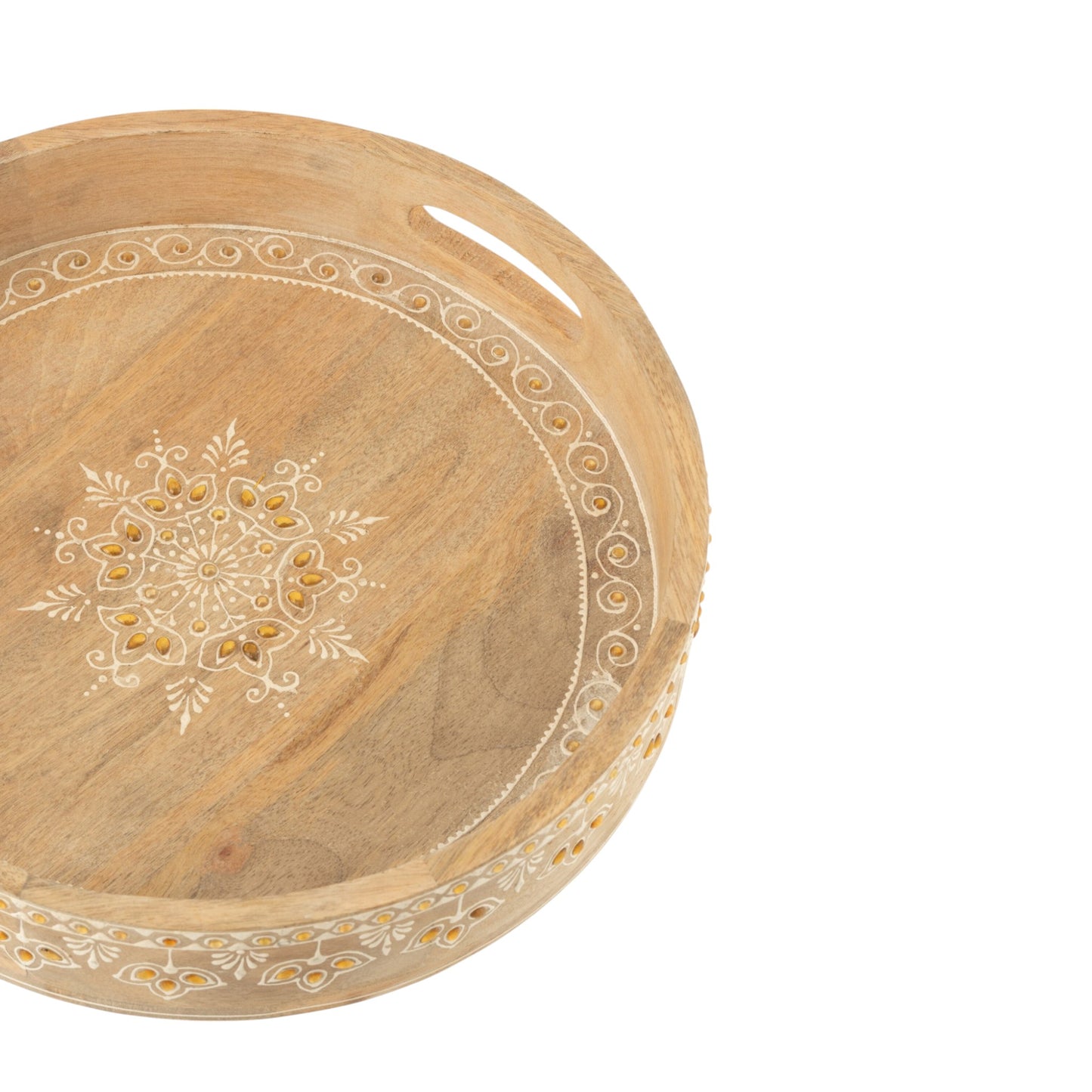 S2 TRAY 2 HAND BEADS MANGO WOOD NATURAL AND WHITE