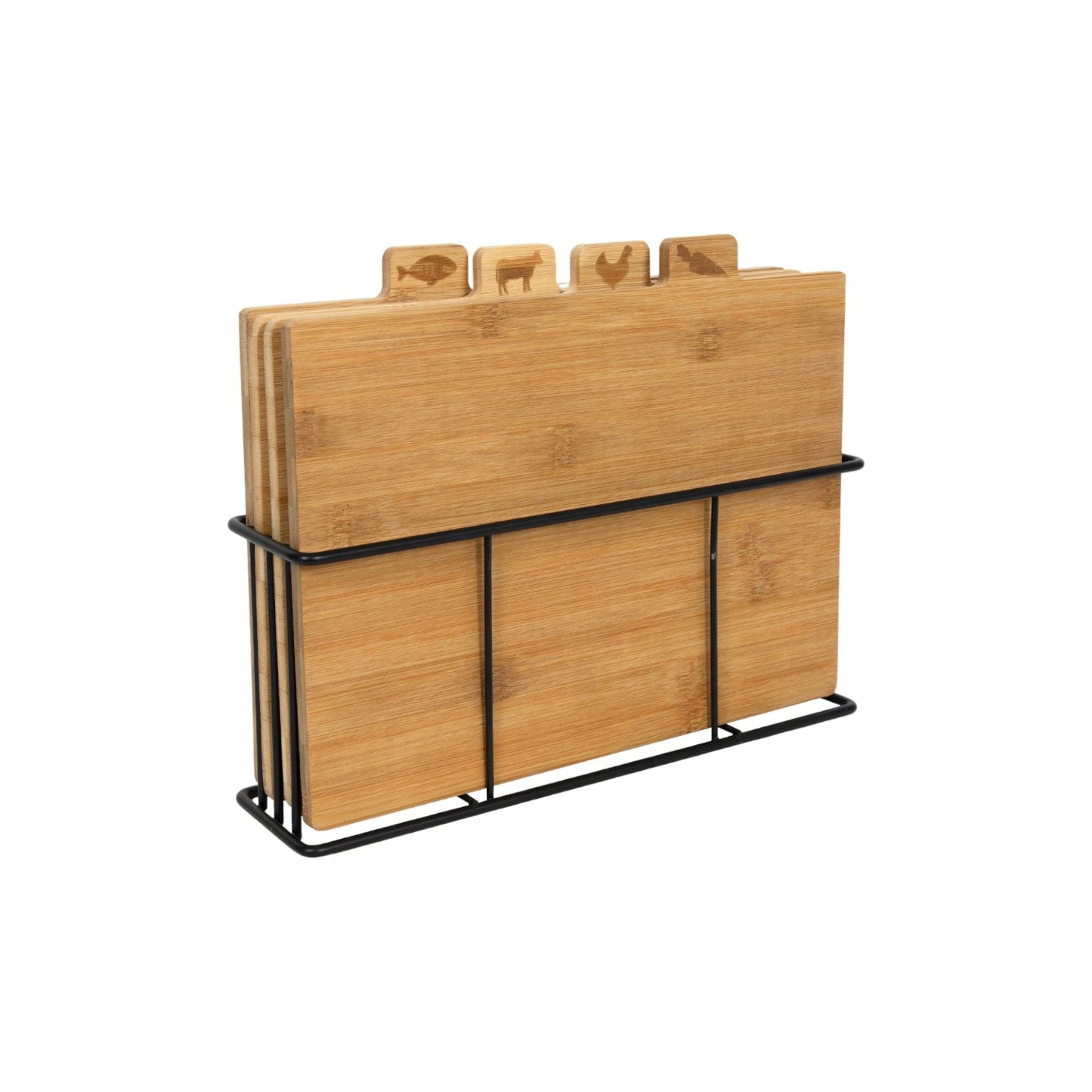 S4 BAMBOO CUTTING BOARD IN METAL RACK BLACK