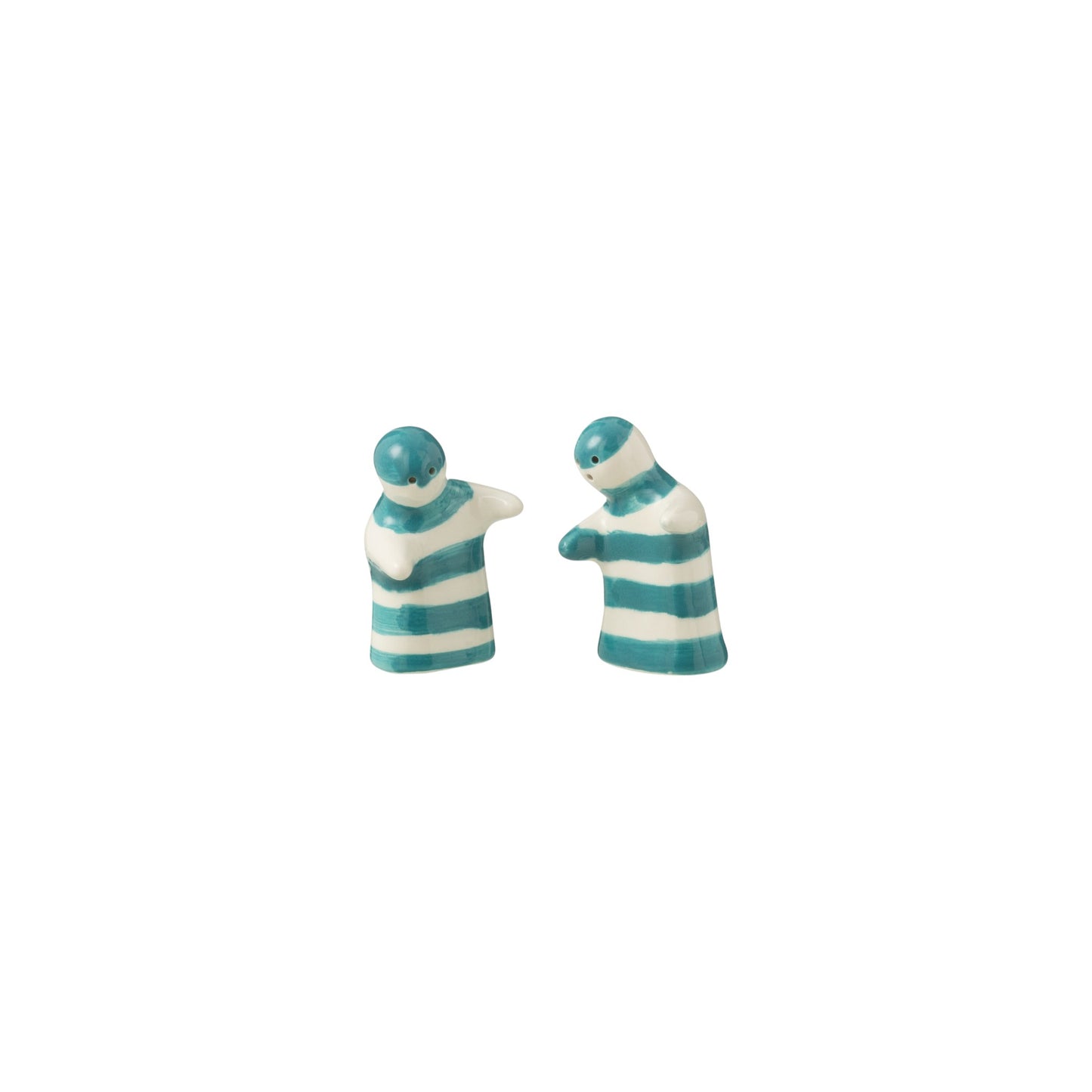 SALT AND PEPPER GRANADA STRIPES CERAMIC AQUA AND WHITE
