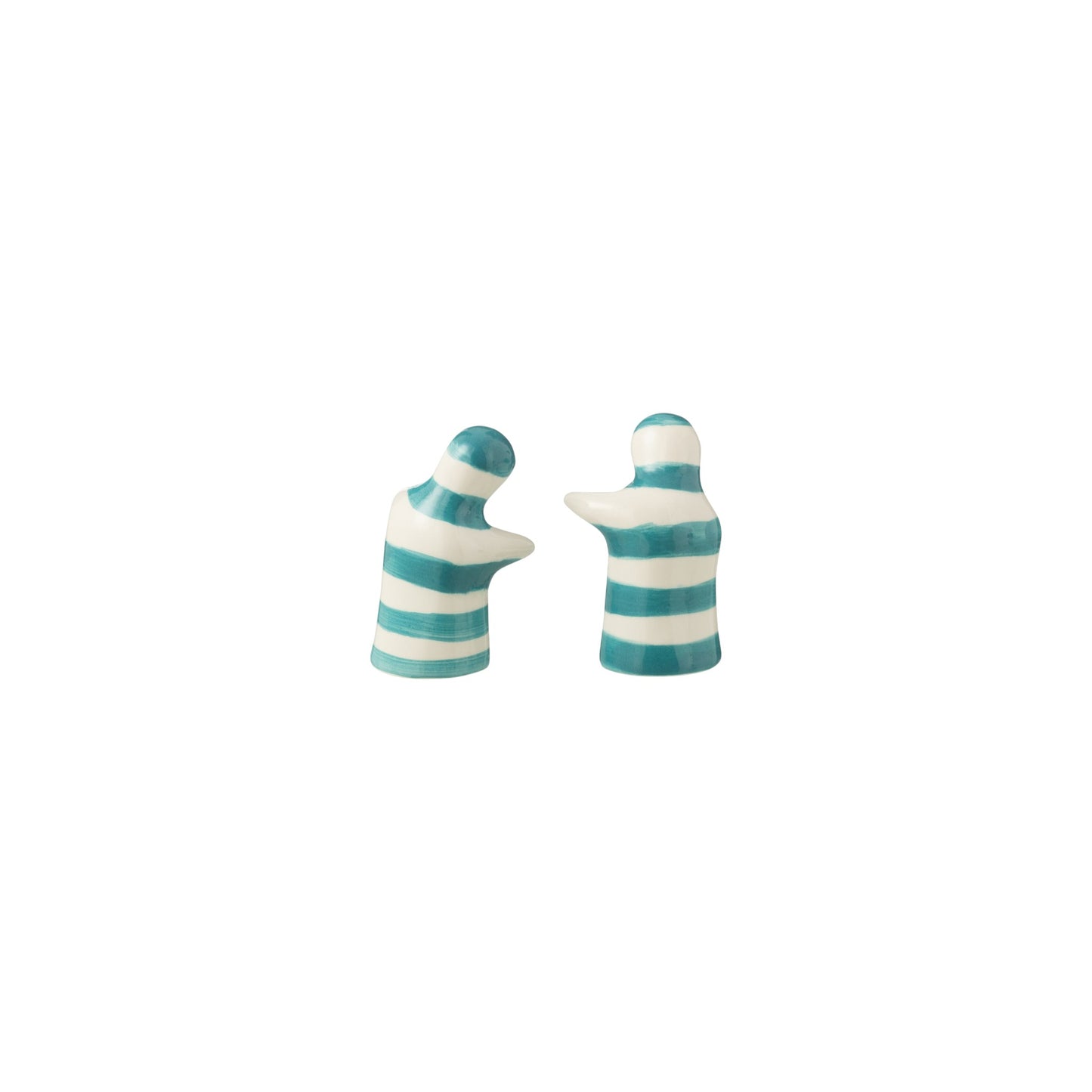 SALT AND PEPPER GRANADA STRIPES CERAMIC AQUA AND WHITE