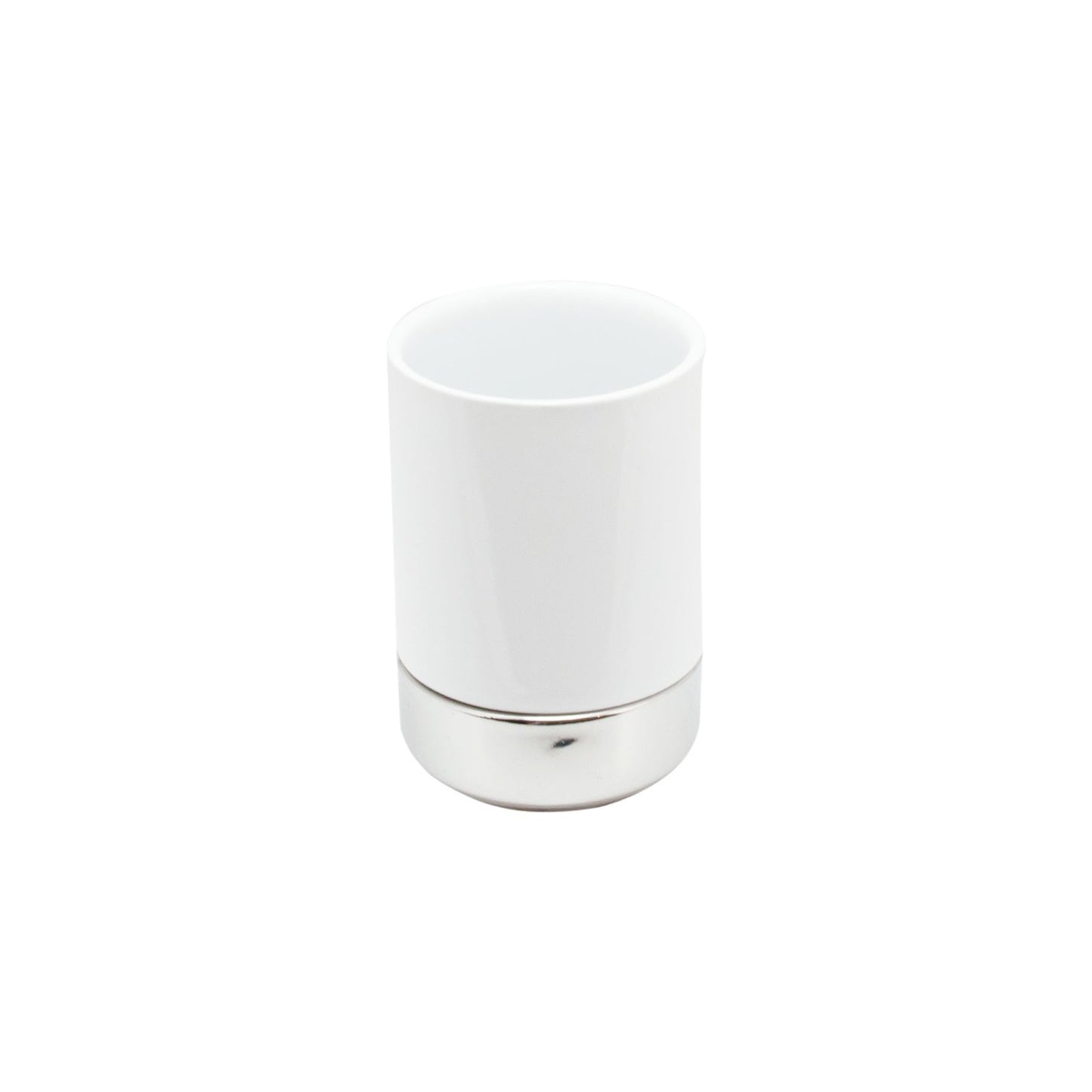TOOTHBRUSH CUP WHITE AND SILVER