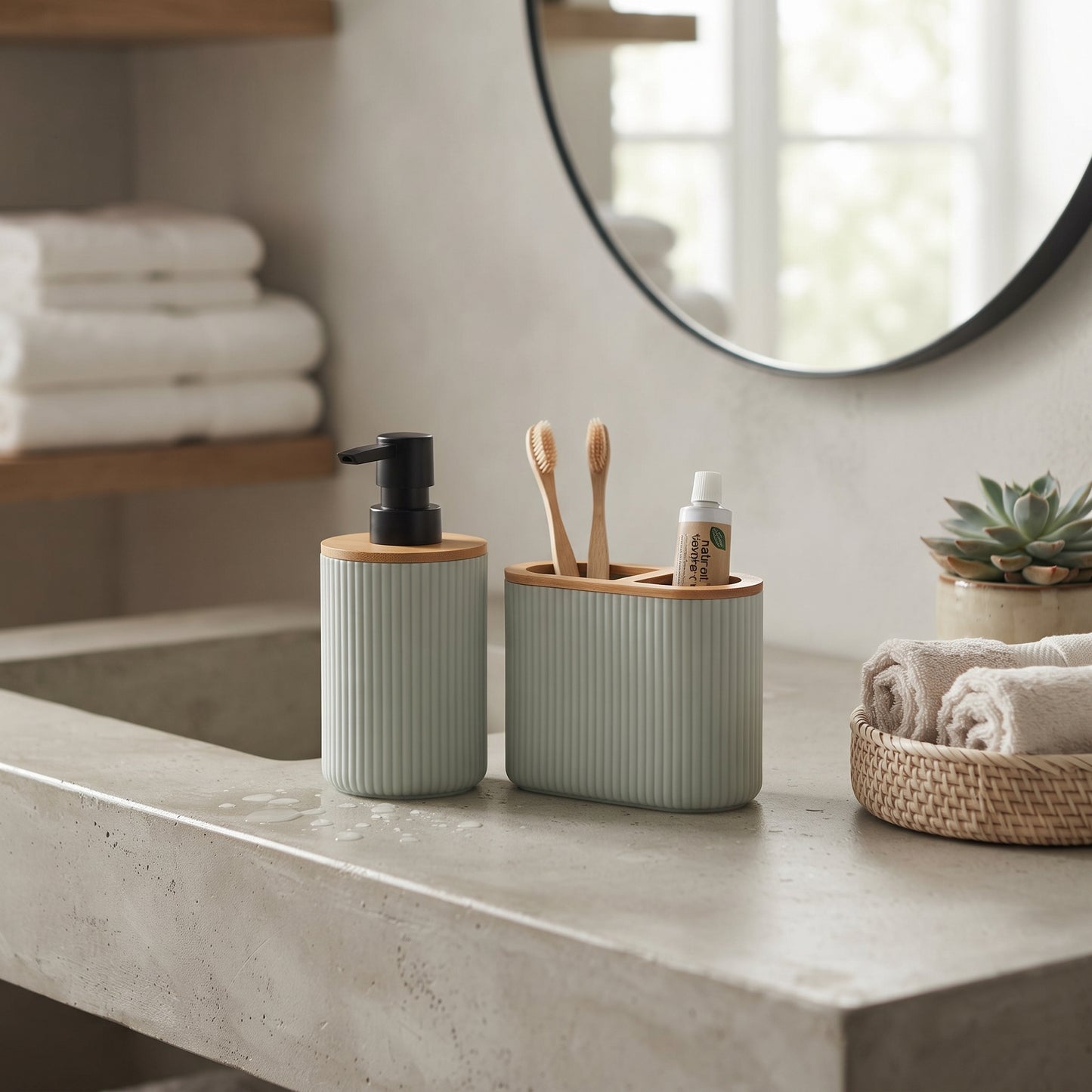 TOOTHBRUSH HOLDER STRIPES MINT BAMBOO