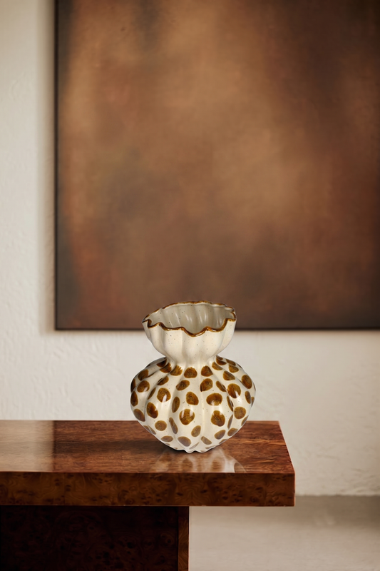 VASE DOTS STONEWARE BROWN