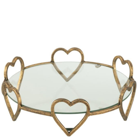 6 HEARTS TRAY METAL GOLD