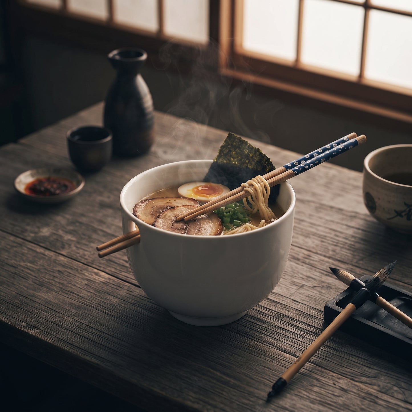 ASIAN BOWL PORCELAIN WITH BAMBOO CHOPSTICK