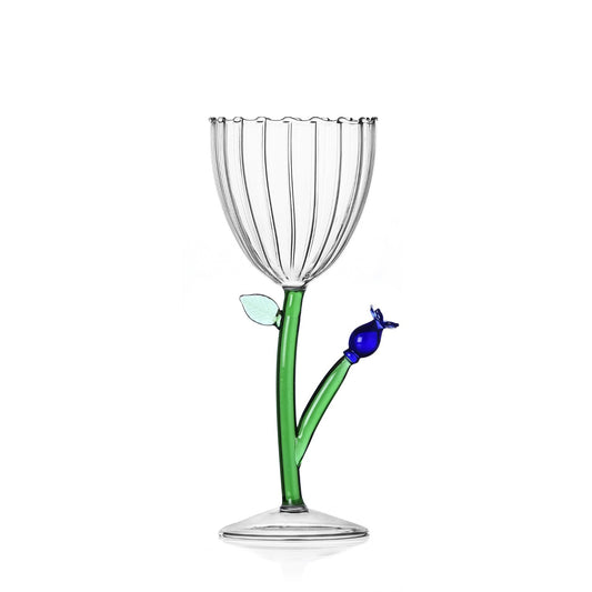 BLUE FLOWER STEMMED GLASS