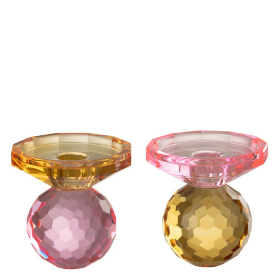 CANDLE HOLDER CRYSTAL PINK AND YELLOW