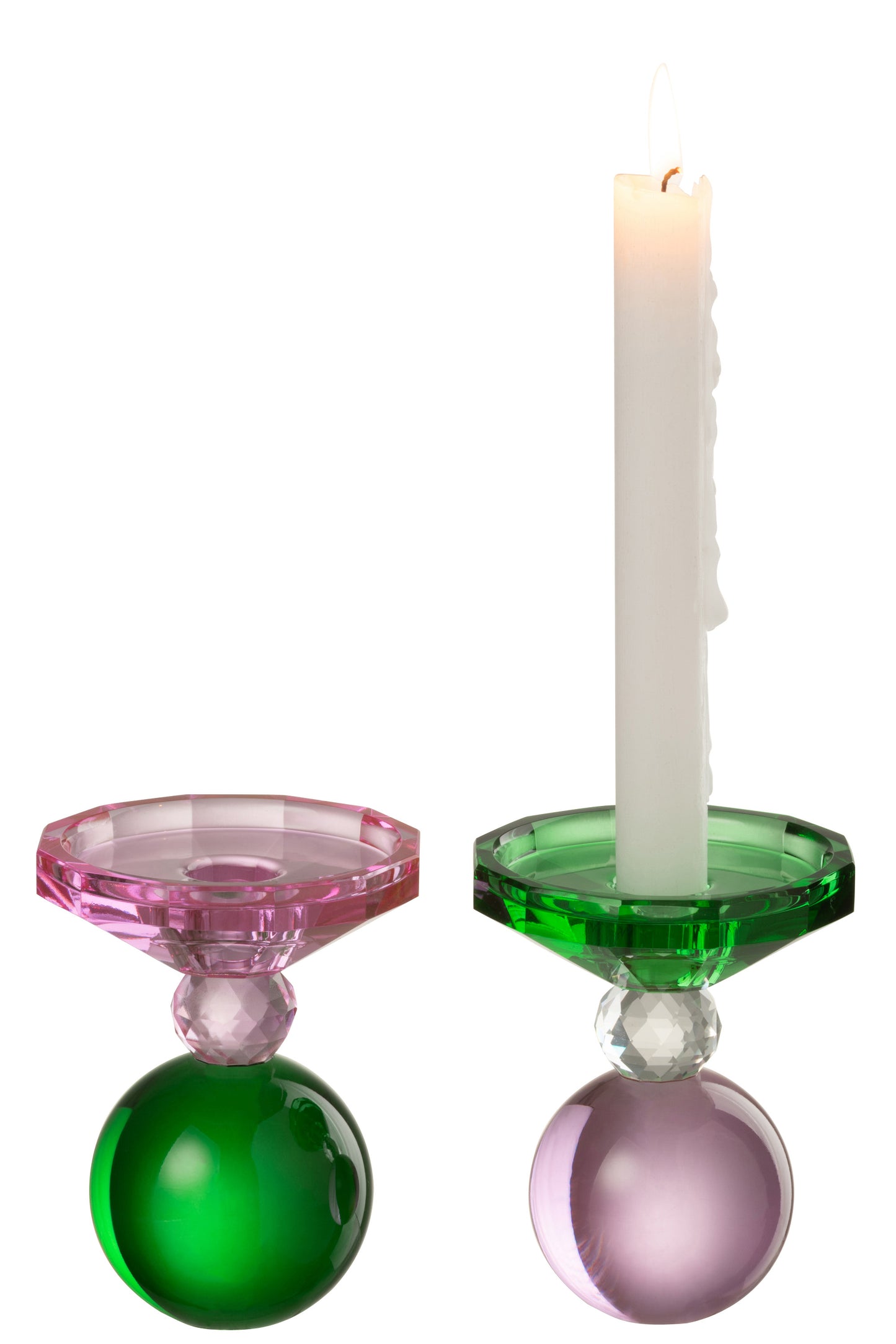 CANDLE HOLDER CRYSTAL PURPLE AND GREEN