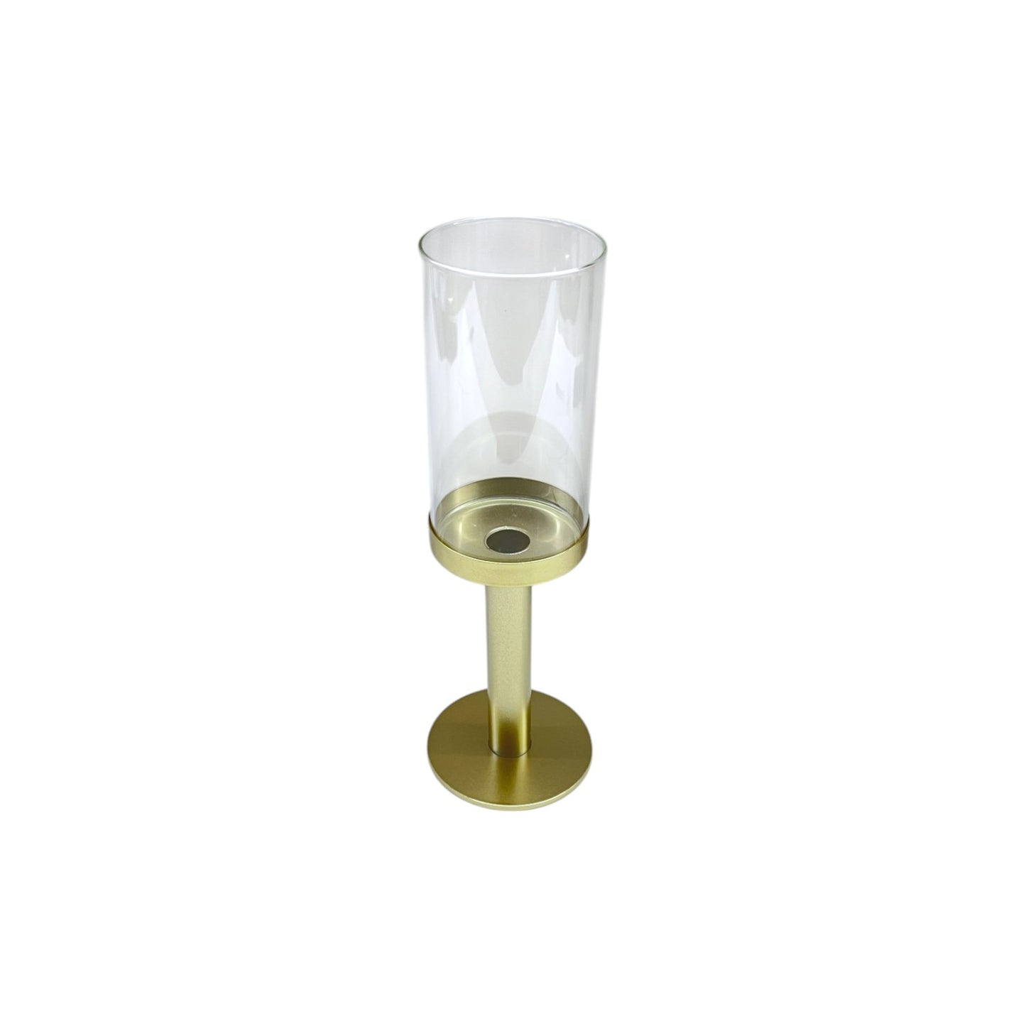 CANDLE HOLDER GLASS METAL GOLD