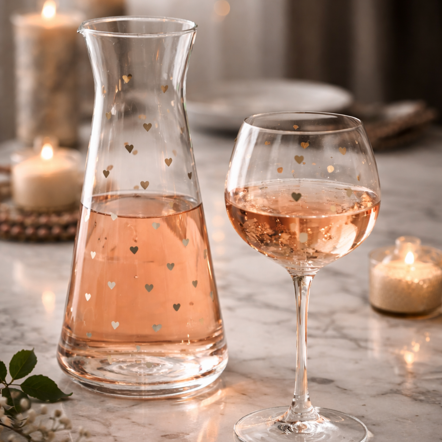 CARAFE HEART GLASS TRANSPARENT GOLD