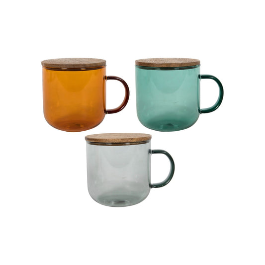 COLORED BOROS MUG GLASS LID WITH HANDLE