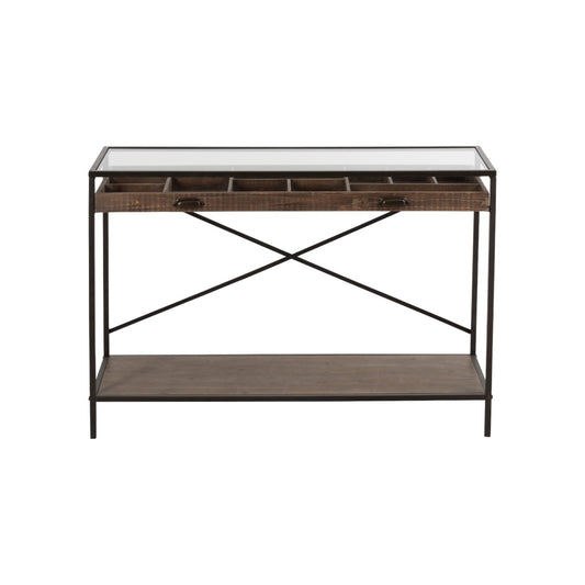 CONSOLE DRAWER DIVIDE WOOD BROWN AND METAL