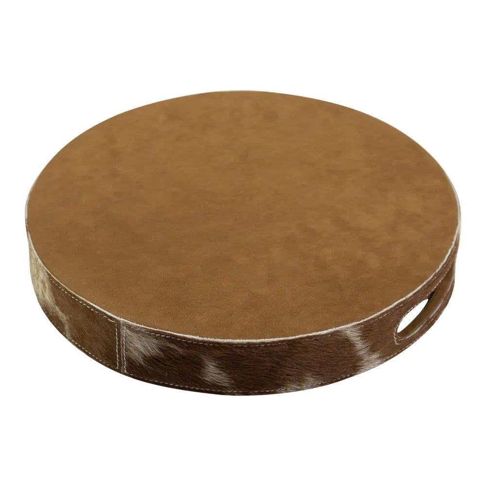 COW ROUND TRAY BROWN AND WHITE