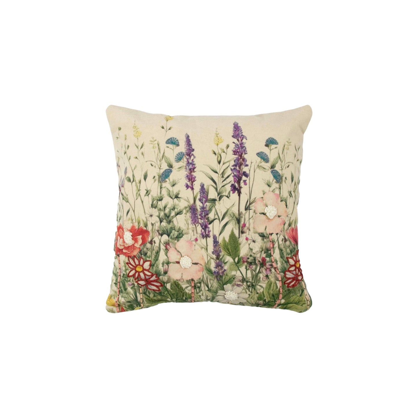 CUSHION EMBROIDERED WILD FLOWERS 45 X 45 CM