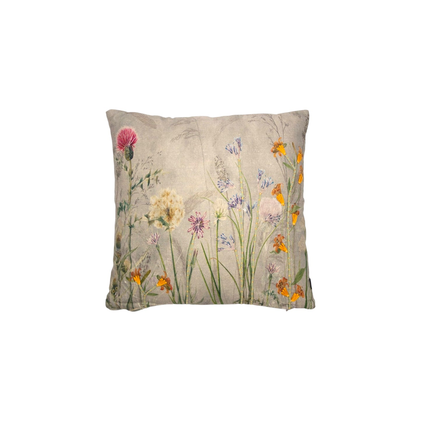 CUSHION EMBROIDERED WILD FLOWERS FIELD THISTLE 45 X 45 CM