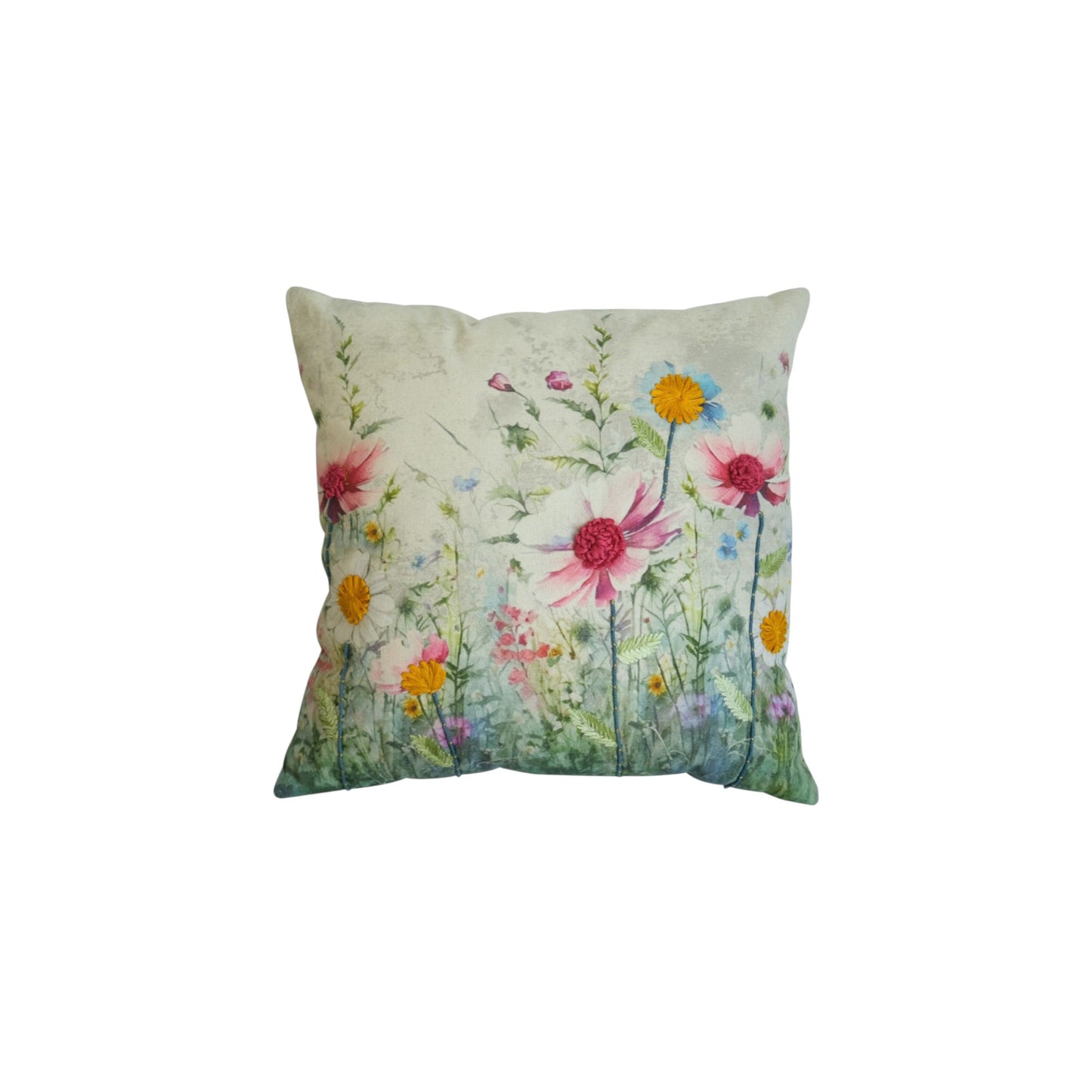 CUSHION EMBROIDERED WILD FLOWERS FUCHSIA 45 X 45 CM