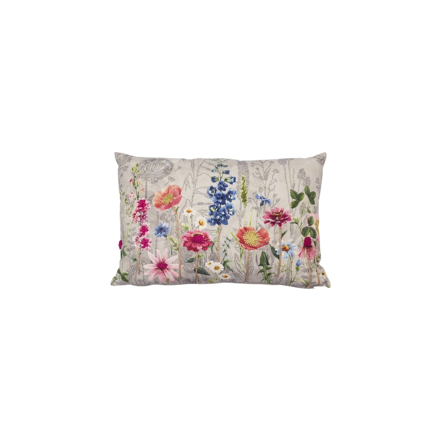 CUSHION EMBROIDERED WILD FLOWERS LARKSPUR 40 X 60 CM