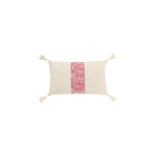 CUSHION RECTANGLE STRIPPES WITH TASSELS WHITE AND PINK
