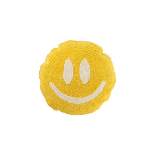 CUSHION SMILEY 45 CM TUFTED YELLOW AND WHITE