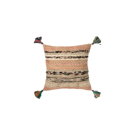 CUSHION SQUARE BRAIDED CHINDI TASSELS COTTON